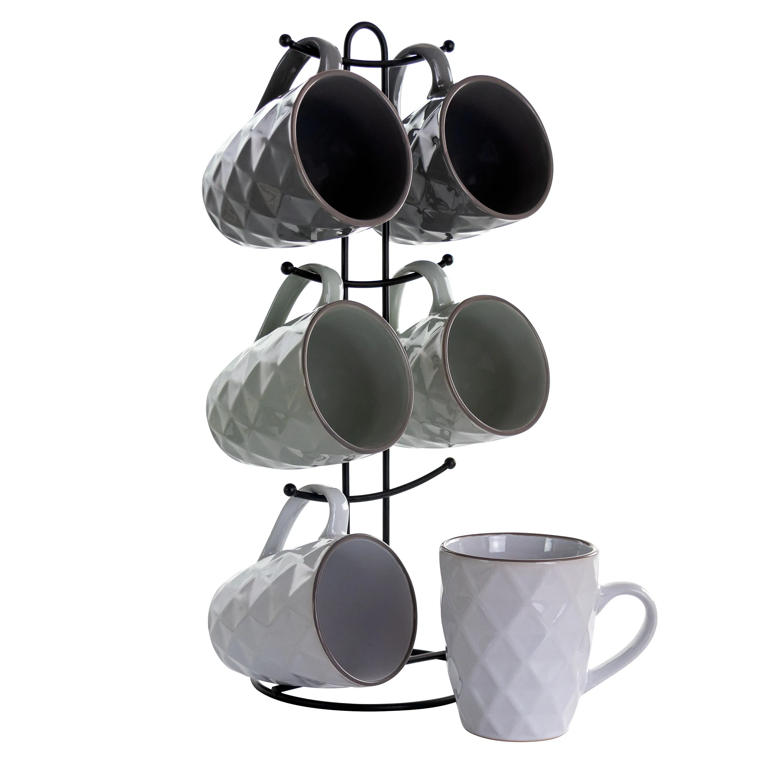 Elama EL-DIAMONDWAVES Assorted Colors 6-piece Mug Set With Stand