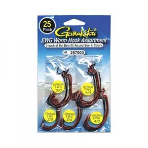 Gamakatsu 257000 Ewg Worm Hooks Assortment, Sizes 20-40, 25 Pack