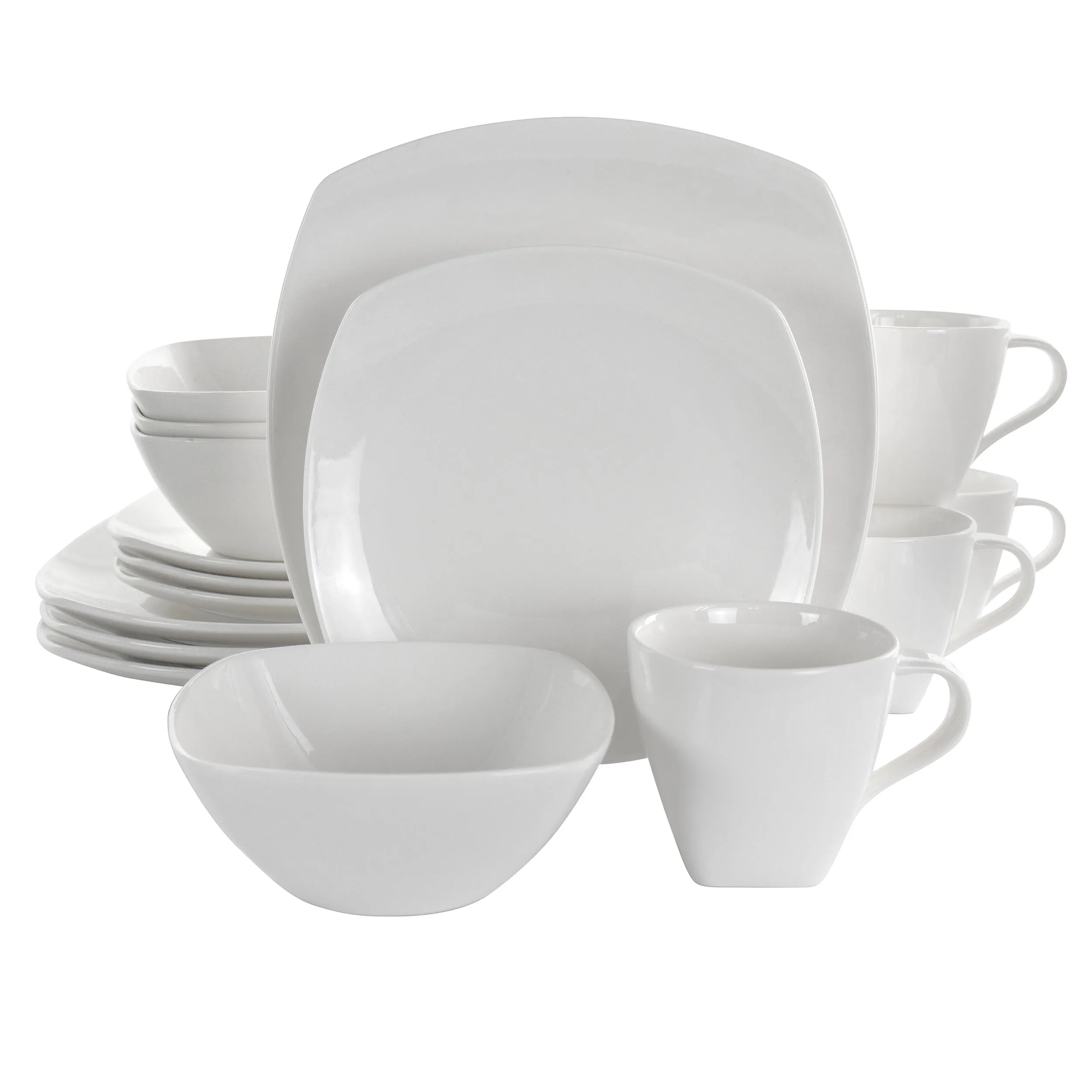 Elama EL-DELUXESQUARE Deluxe Square 16 Piece Porcelain Dinnerware Set 