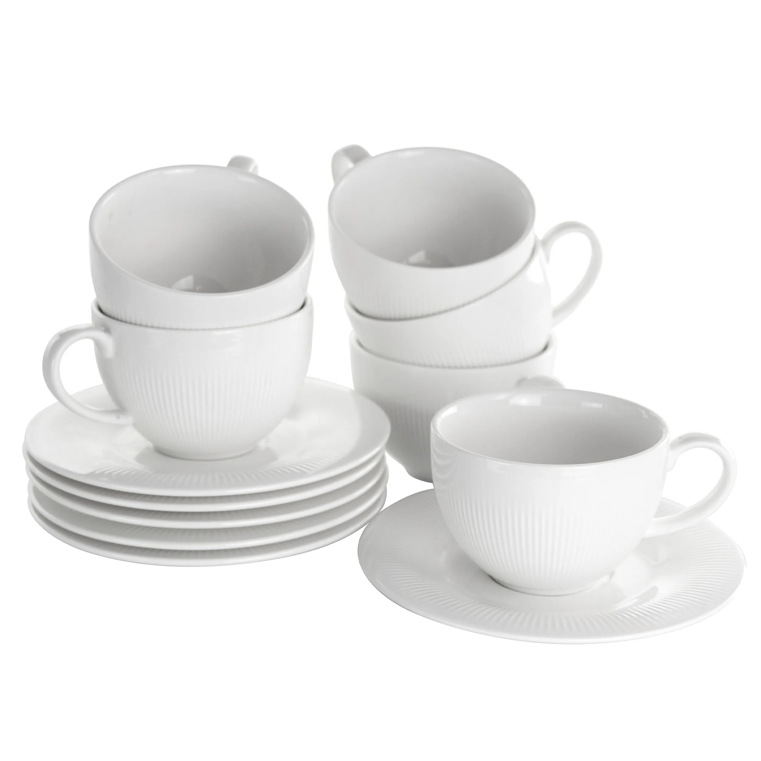 Elama EL-CAFE Cafe 12 Piece Porcelain Cup And Saucer Set In White