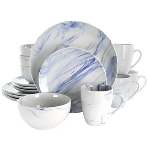 EL-MBLUE | Elama Fine Round Gloss Dinnerware Dish Set, 16