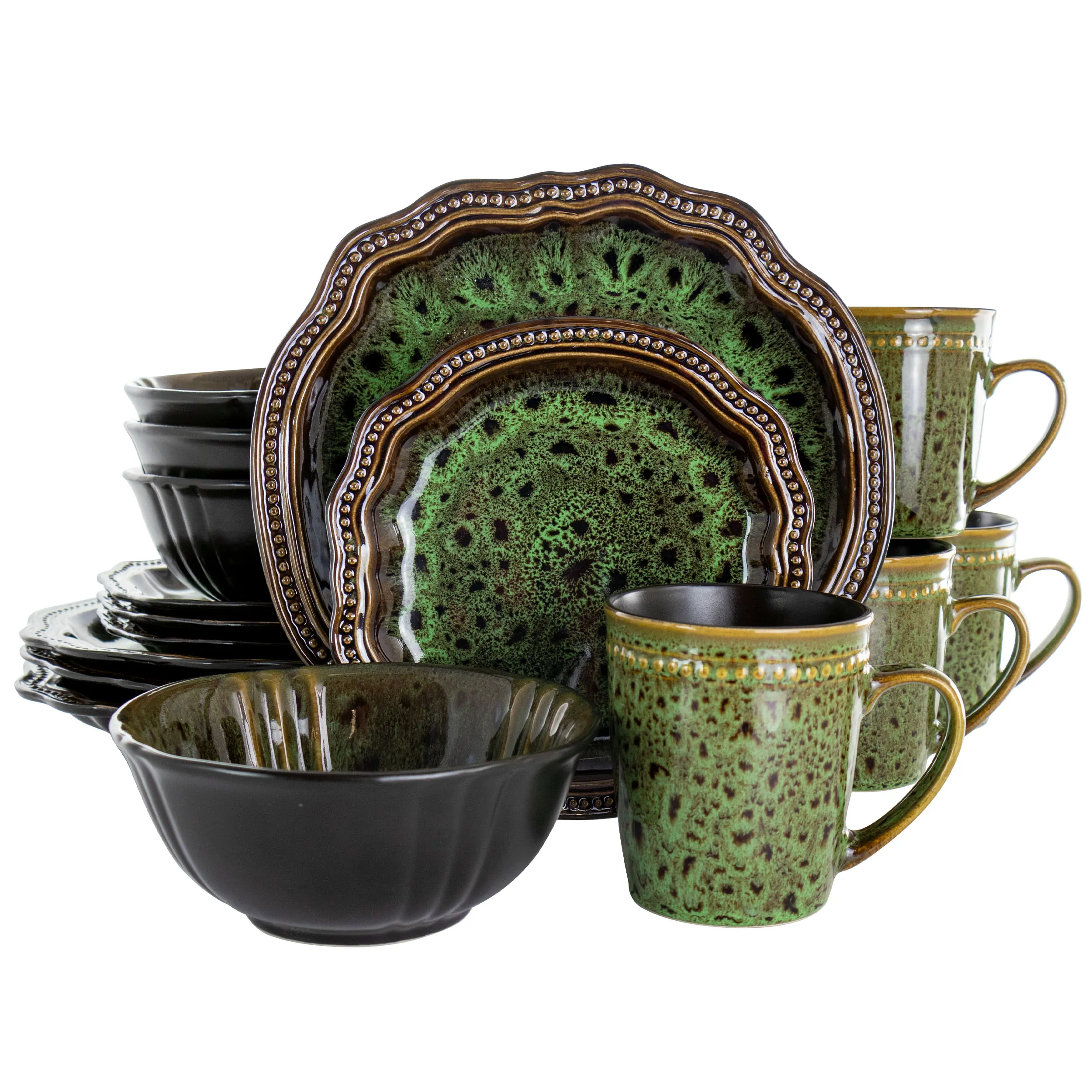 Elama EL-JADEWAVES Jade Waves 16 Piece Dinner Set In Green