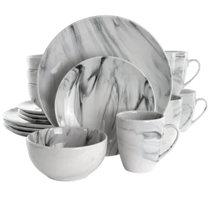 Elama Elama 16-Piece Black and White Marble Dinnerware Set