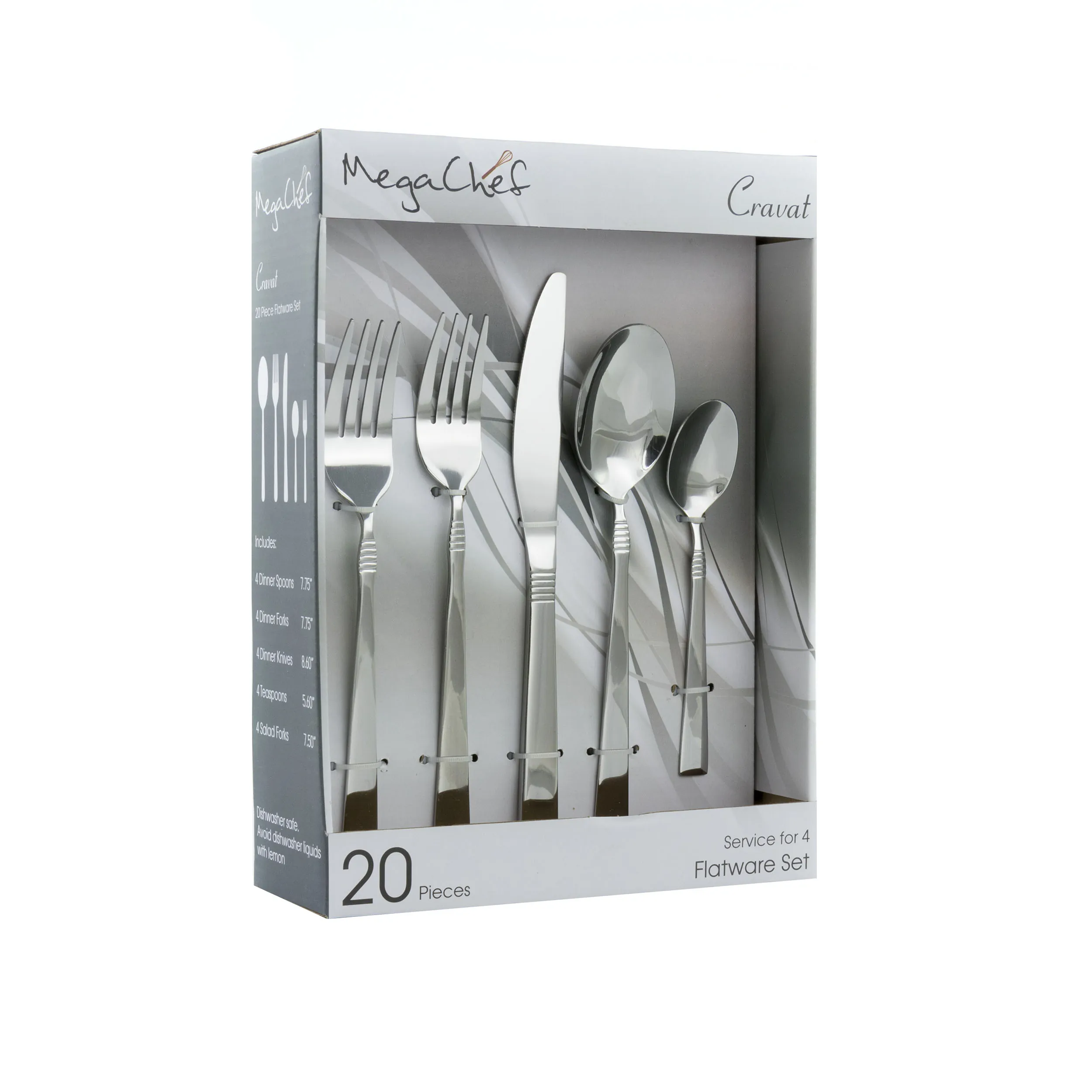 Megachef MCFW-CRAVAT-SILVER 20-piece Stainless Steel Flatware Set For 