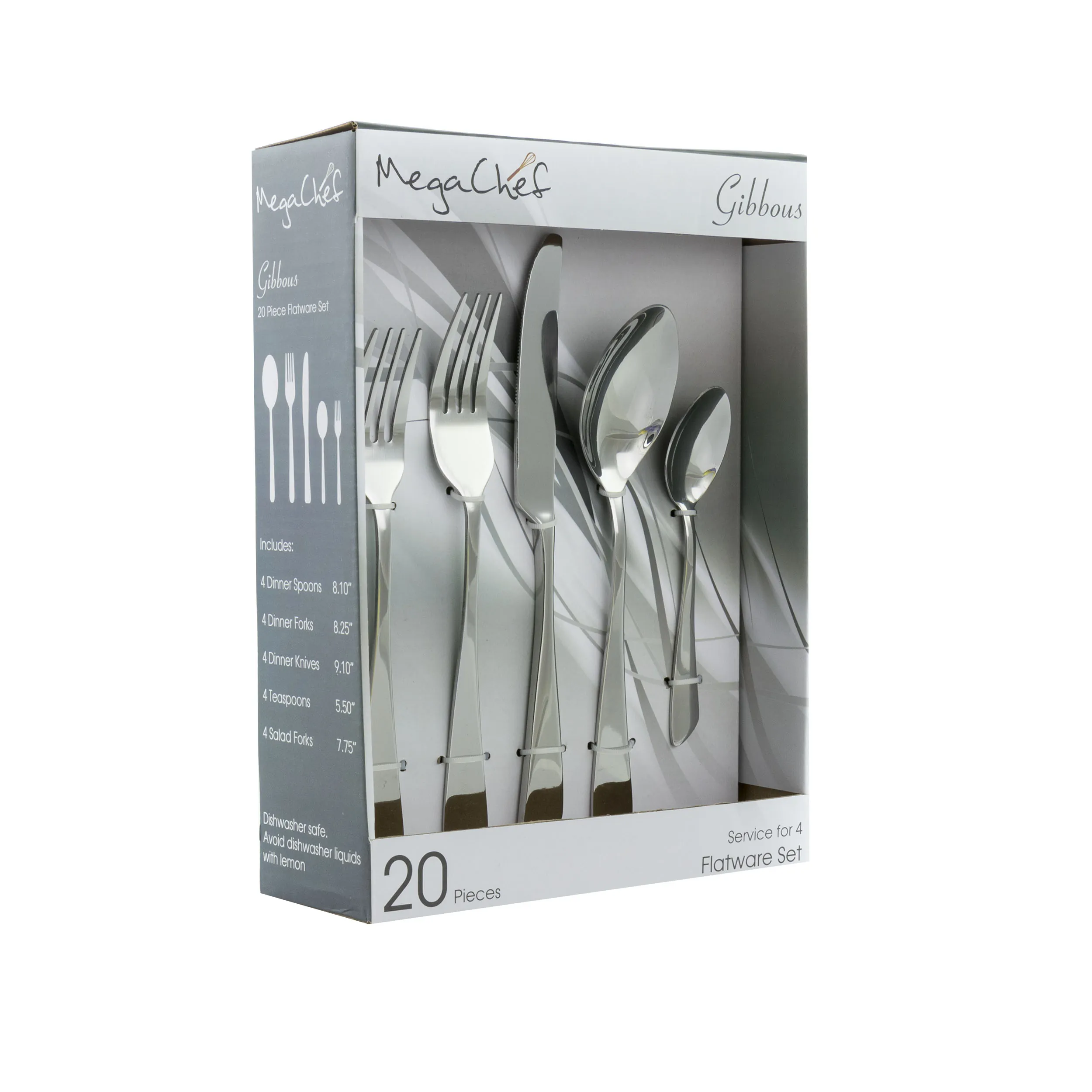 Megachef MCFW-GIBBOUS-SILVER Gibbous 20-piece Stainless Steel Flatware