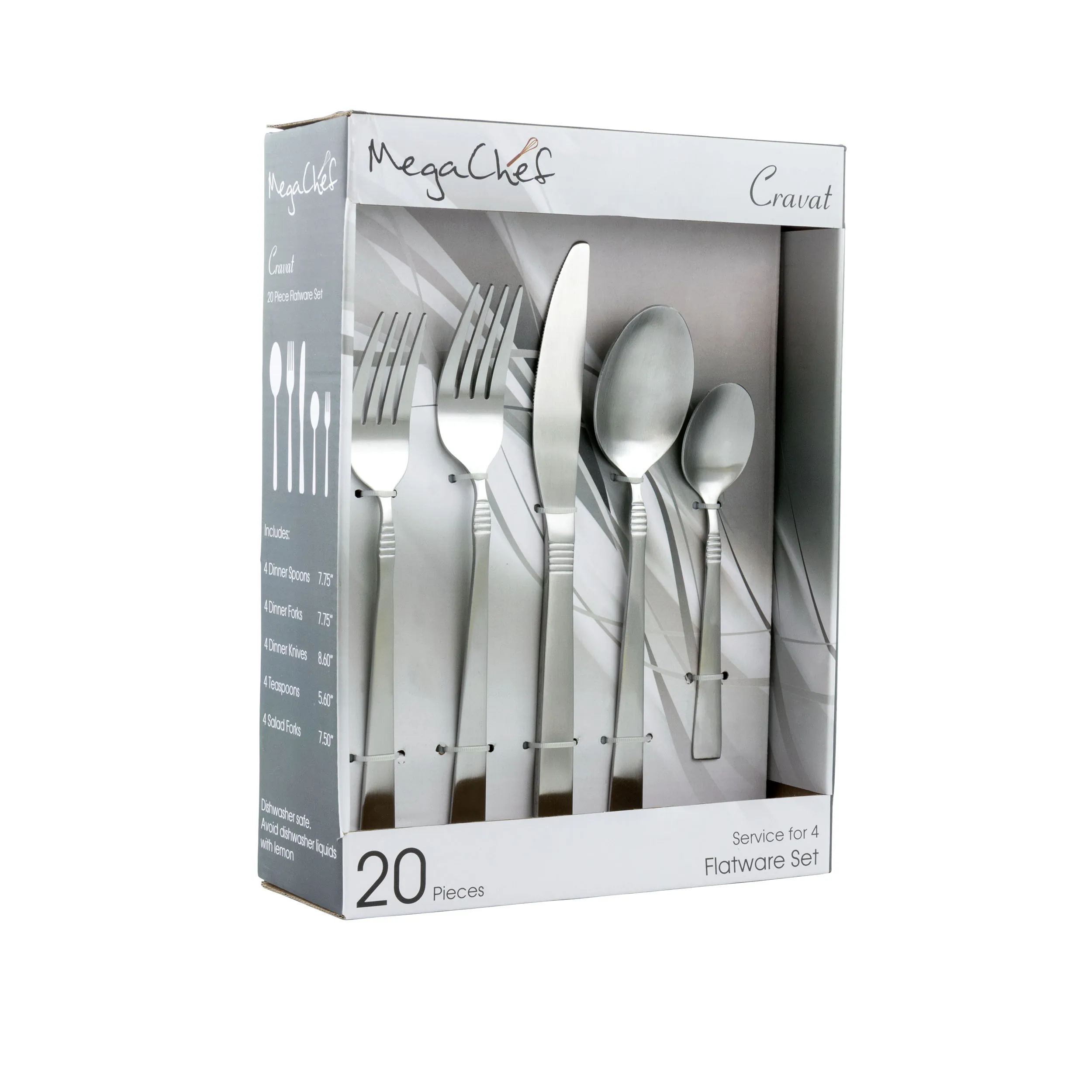 Megachef MCFW-CRAVAT-MATTESILVER 20-piece Stainless Steel Flatware Set