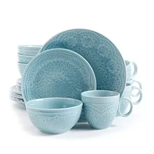 Gibson 92456.16 Elite Alemany 16-piece Dinnerware Set, Aqua