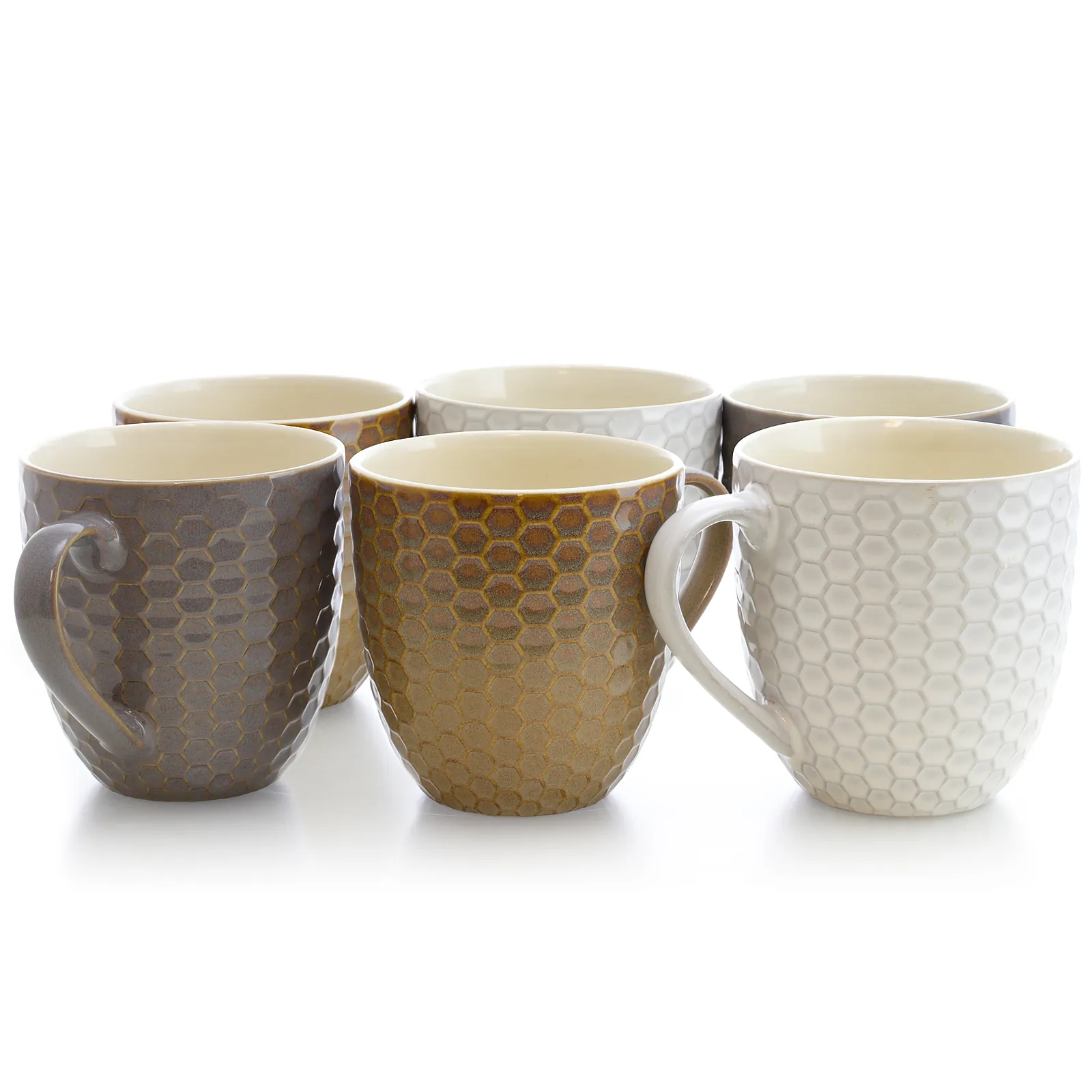 Elama EL-HONEYCOMB Honeycomb 6-piece 15 Oz. Mug Set, Assorted Colors