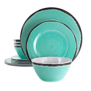 EL-AZULBANQUET | Elama Azul Turquoise 12-Piece Melamine