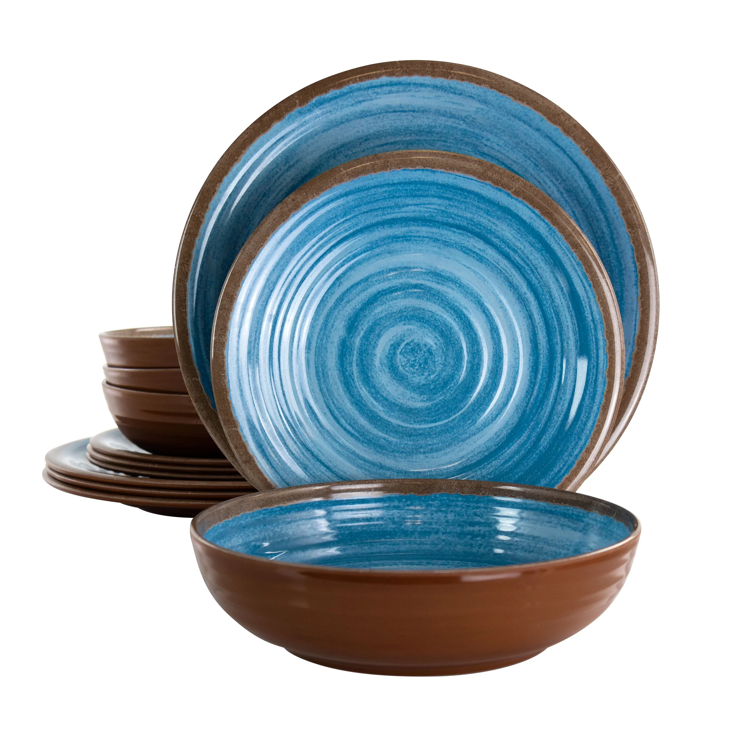 Elama EL-RIPPLEDTIDES Rippled Tides 12 Piece Lightweight Melamine Dinn