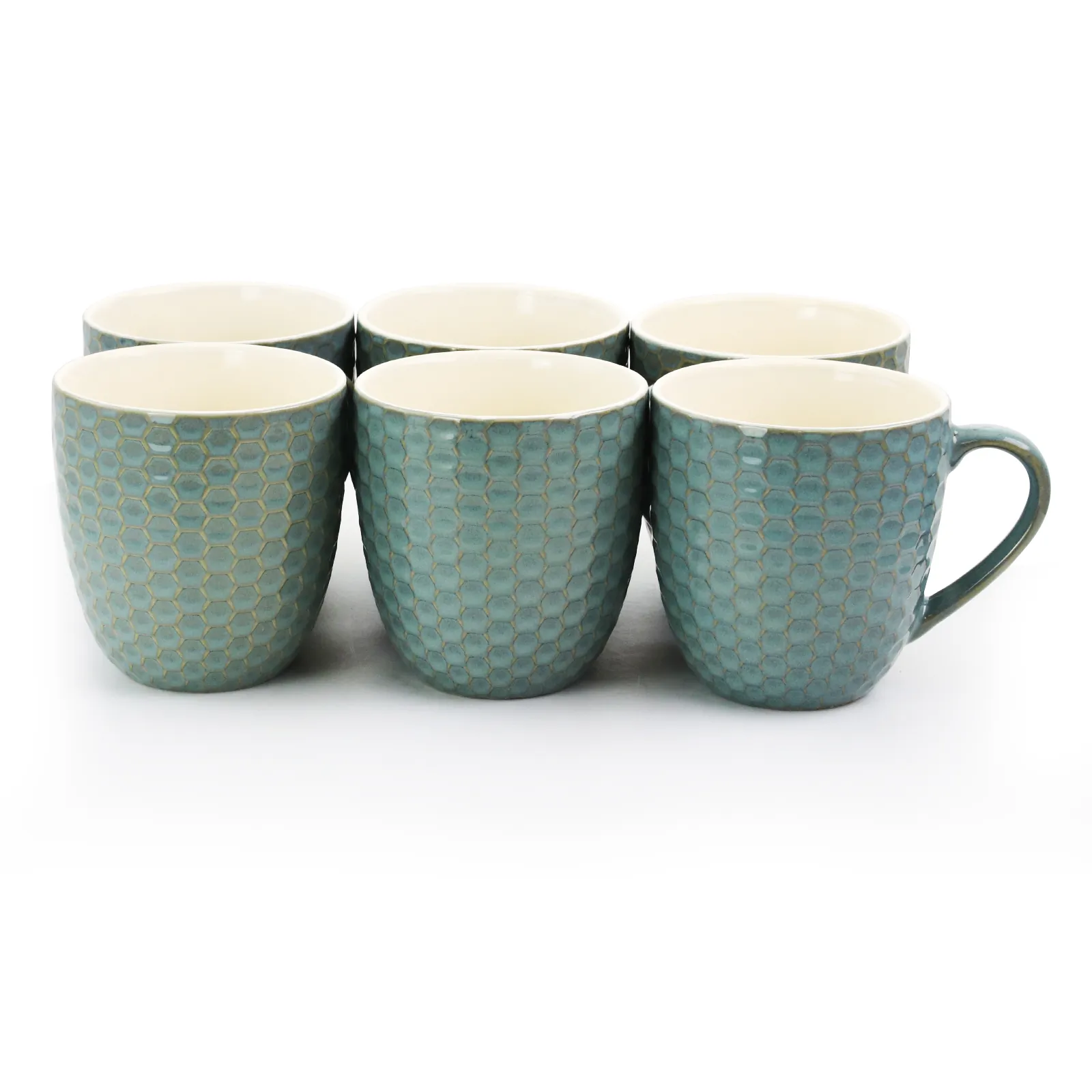 Elama EL-HONEYCOMBTURQUOISE Honeycomb 6 Piece 15 Oz. Mug Set In Turquo