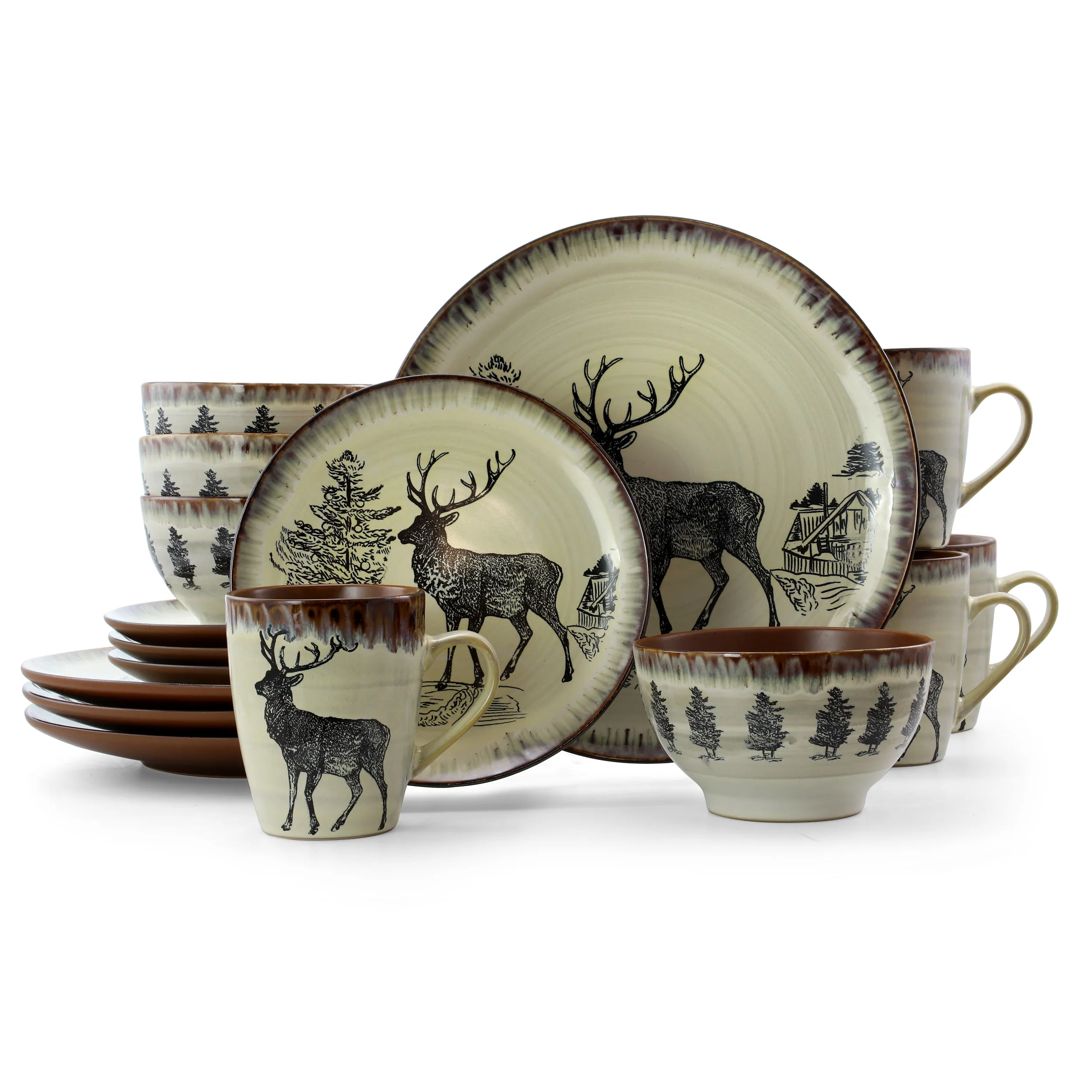 Elama EL-MAJESTICELK16 Majestic Elk 16 Piece Luxurious Stoneware Dinne