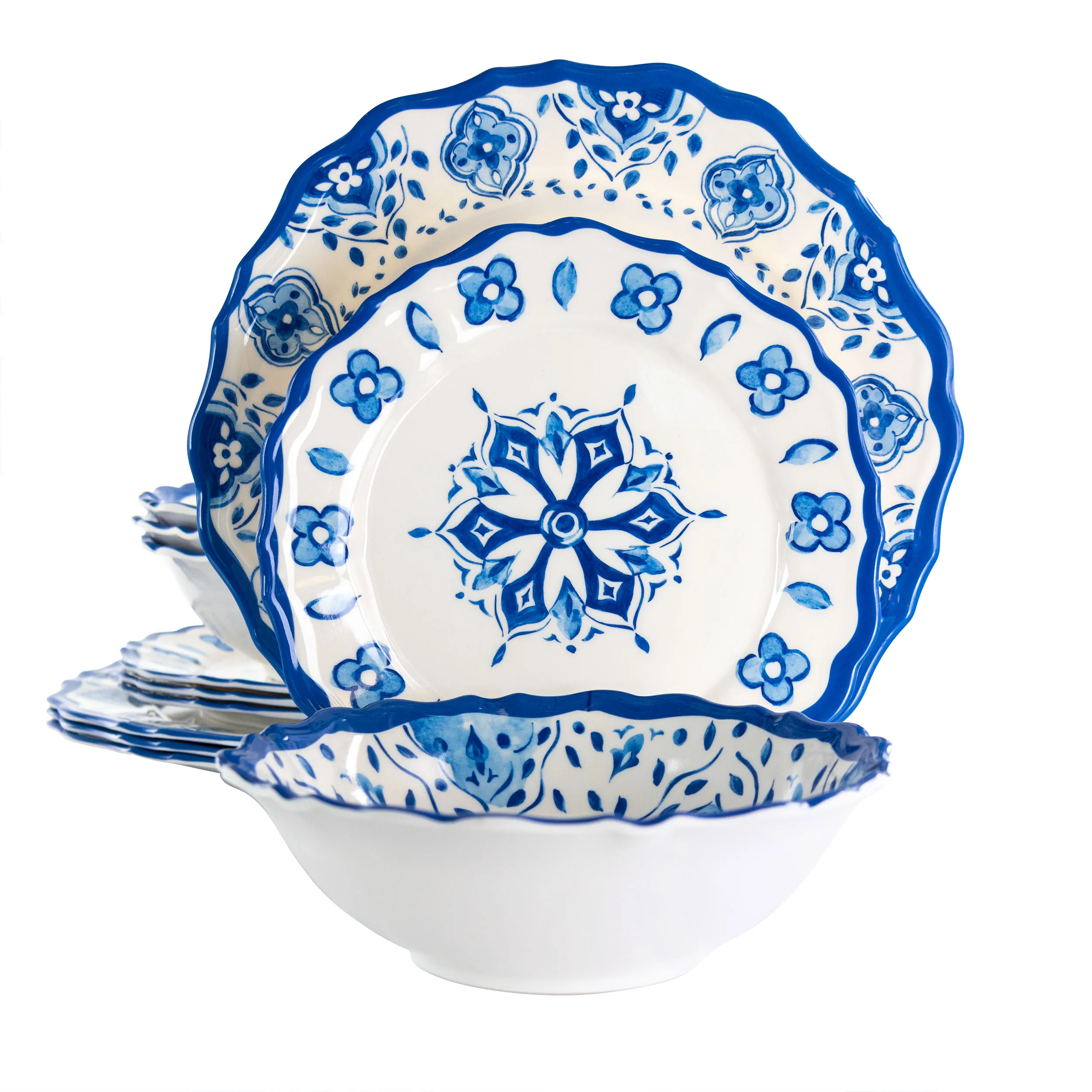 Elama EL-BLUEGARDEN Blue Garden 12-piece Melamine Dinnerware Set