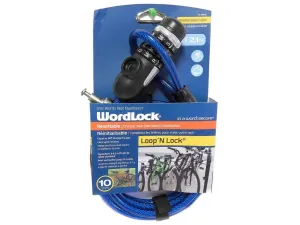 Bulk KL845 Wordlock Loop N Lock Blue 10mm 7 Ft Resettable Bike Lock