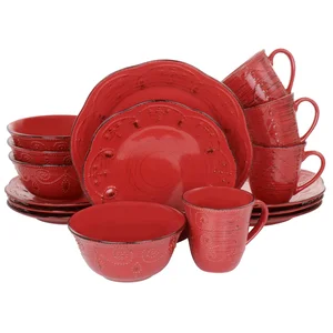 Elama Elama Rustic Birch 16-Piece Dinnerware Set - Red