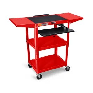 Luxor AVJ42KBDL-RD Adjustable Height Red Metal Av Cart W Pullout Keybo