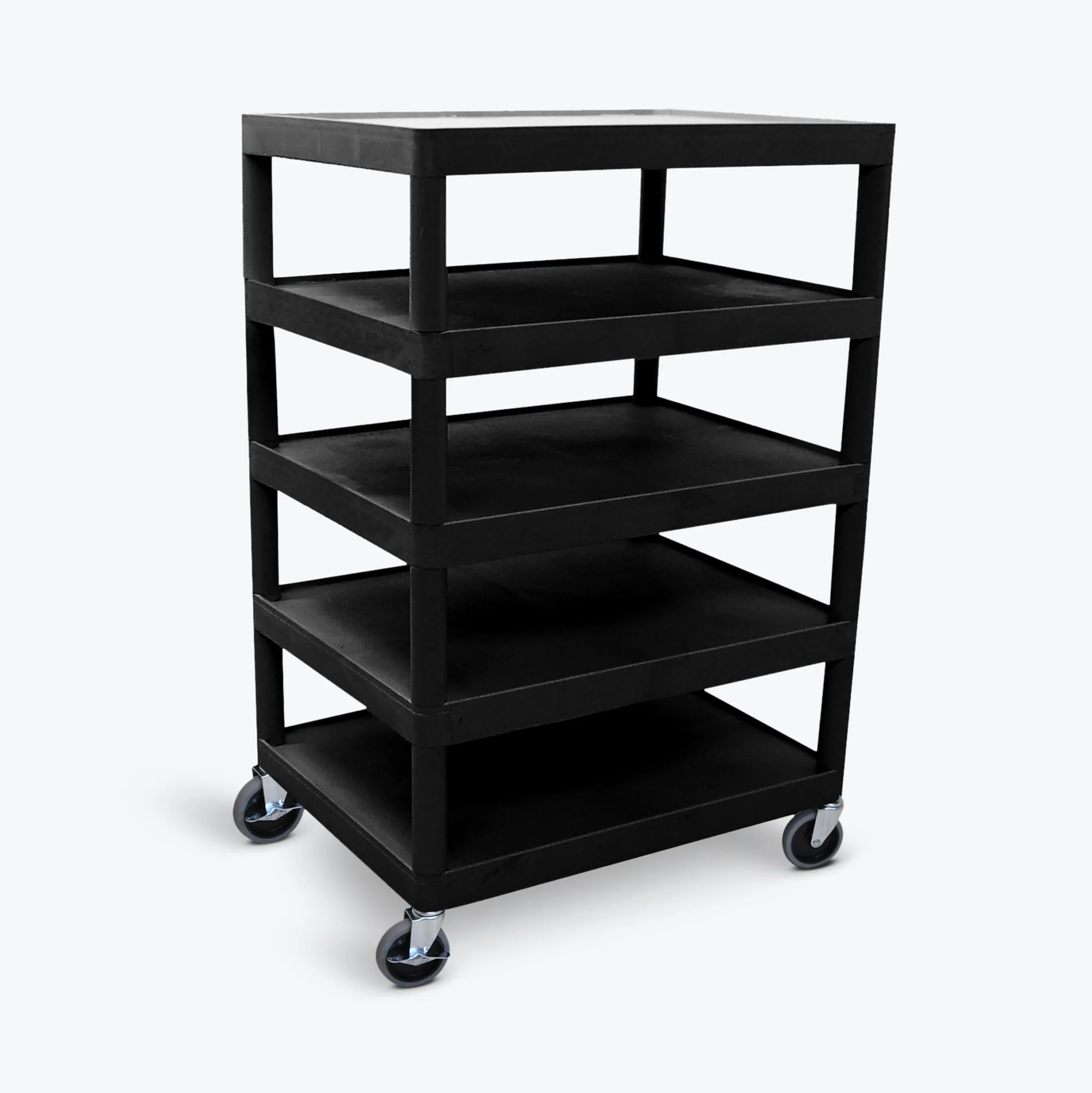 Luxor BC55-B Five Flat Shelf Black Utility Cart