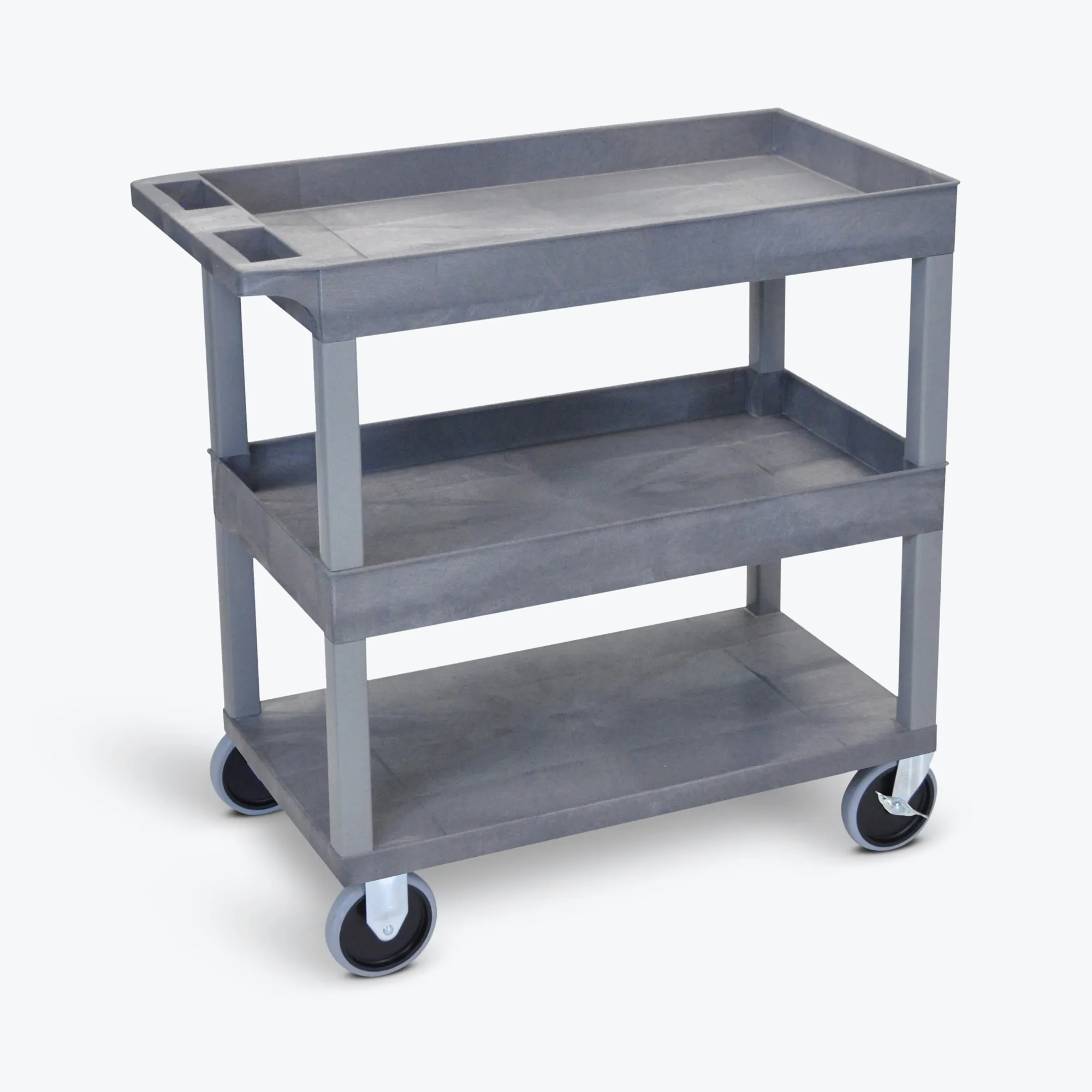 Luxor EC112HD-G Hd High Capacity 2 Tub And 1 Flat Shelf Cart In Gray