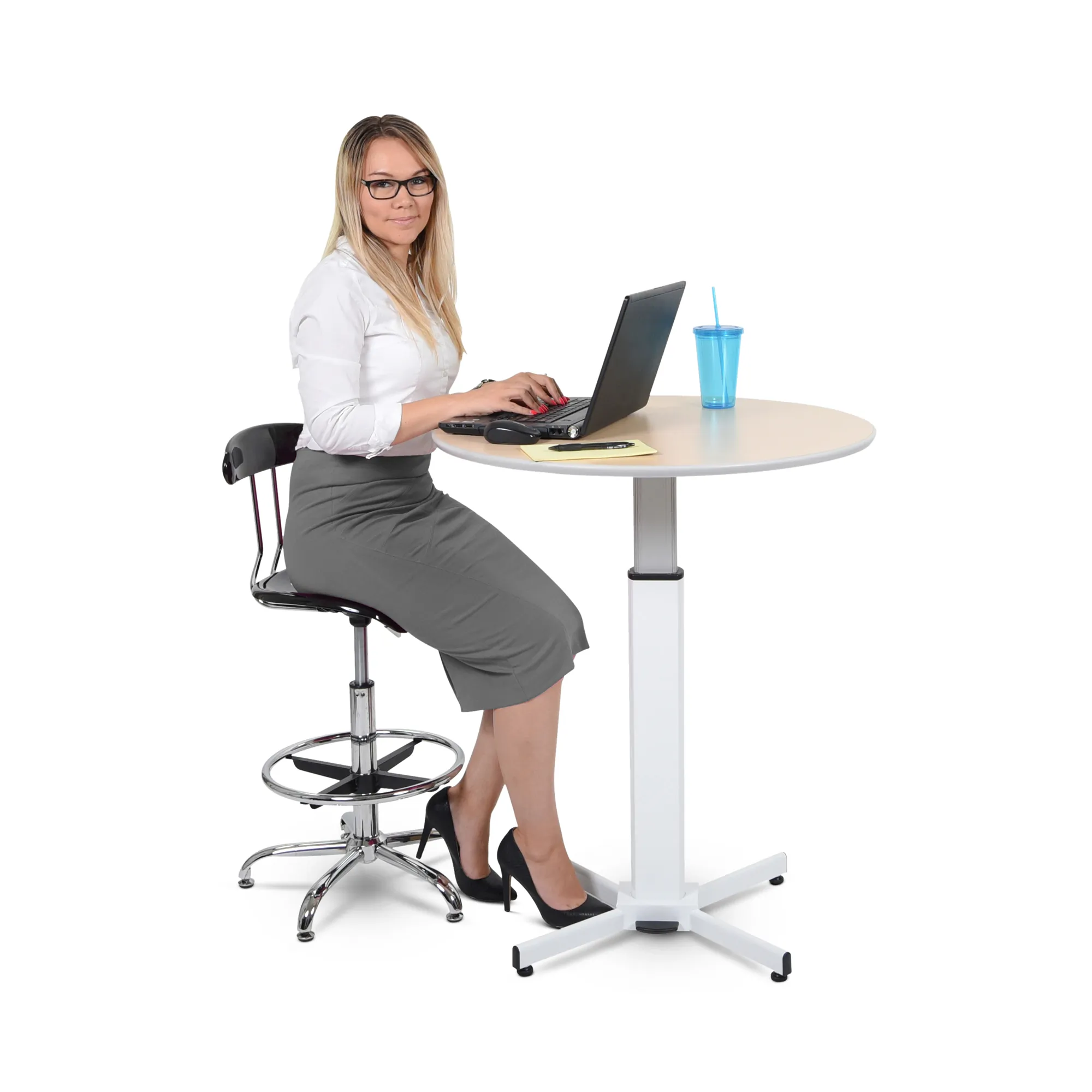 Luxor LX-PNADJ-ROUND Pneumatic Adjustable Round Table - Height Adjusta