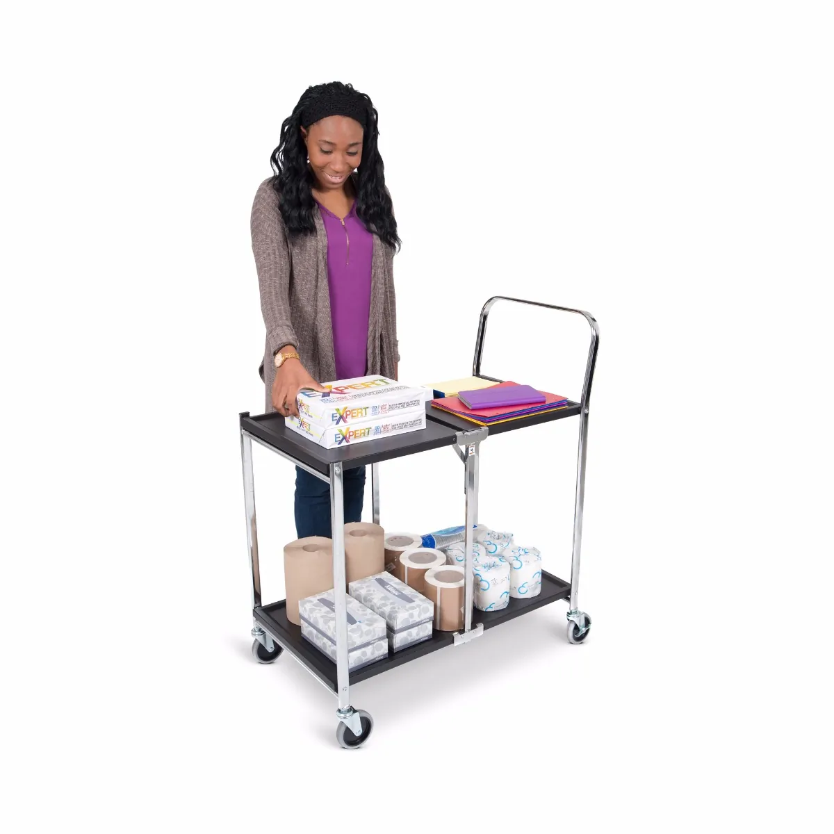 Luxor MSCC-2 2 Shelf Collapsible Metal Cart