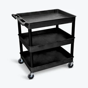 Luxor Heavy-Duty 3-Shelf Black Utility Tub Cart