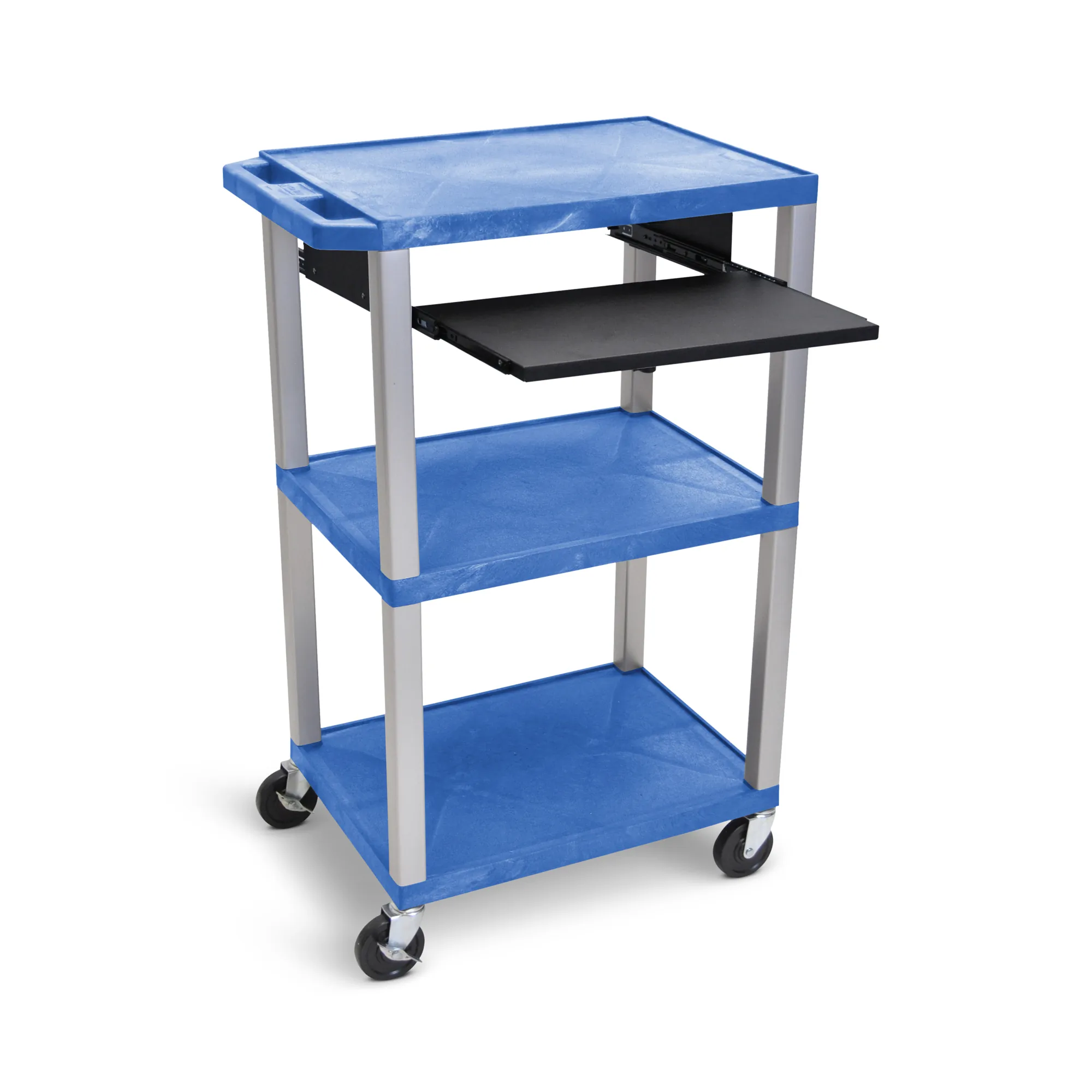 Luxor WTPS42BUE-N Tuffy Blue 42 3 Shelf Cart W Black Pullout Shelf, Ni