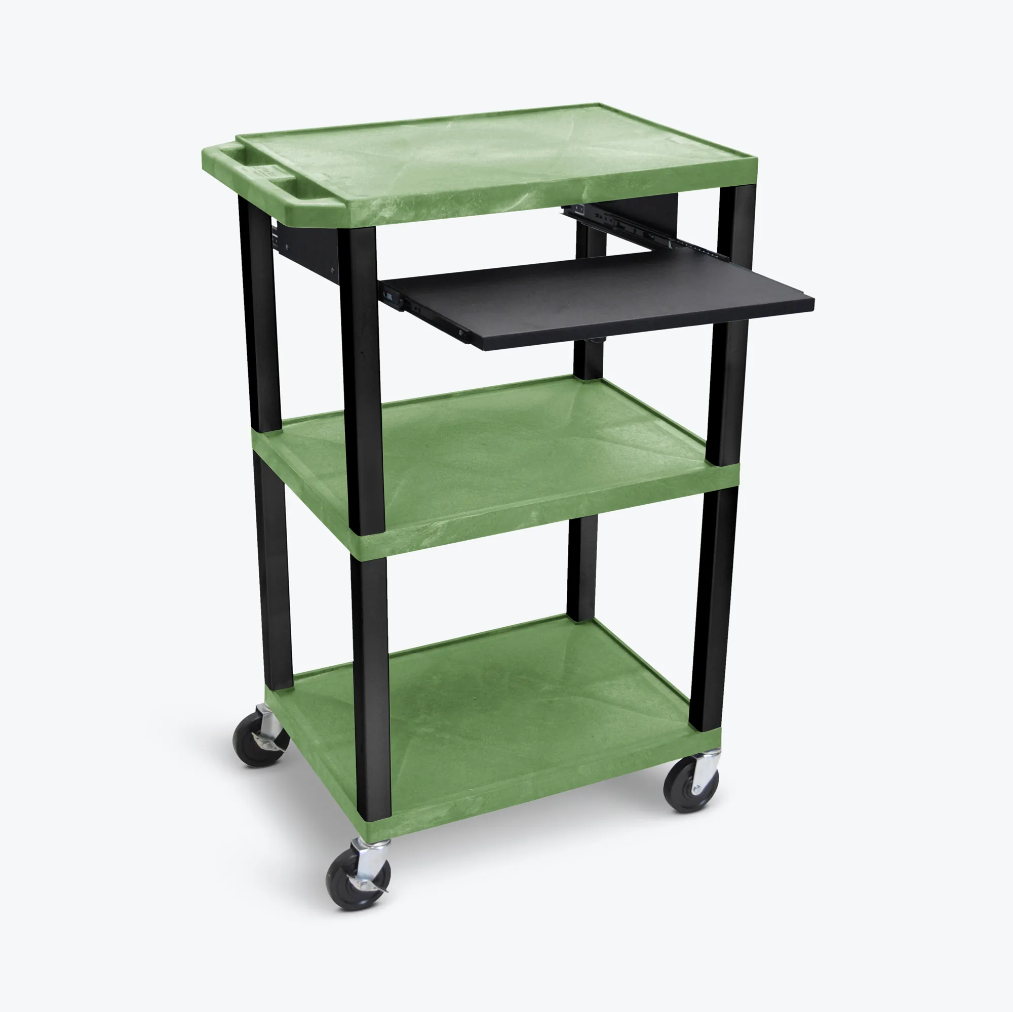 Luxor WTPS42GE-B Tuffy Green 42 3 Shelf Cart W Black Pullout Shelf, Bl