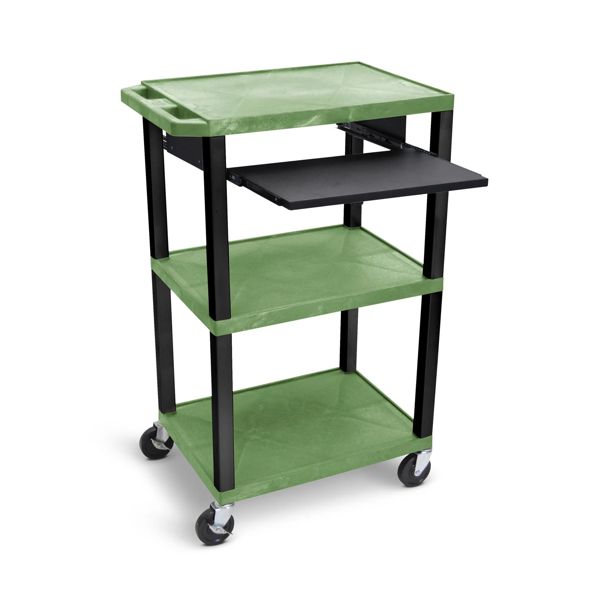 Luxor WTPS42GE-B Tuffy Green 42 3 Shelf Cart W Black Pullout Shelf, Bl