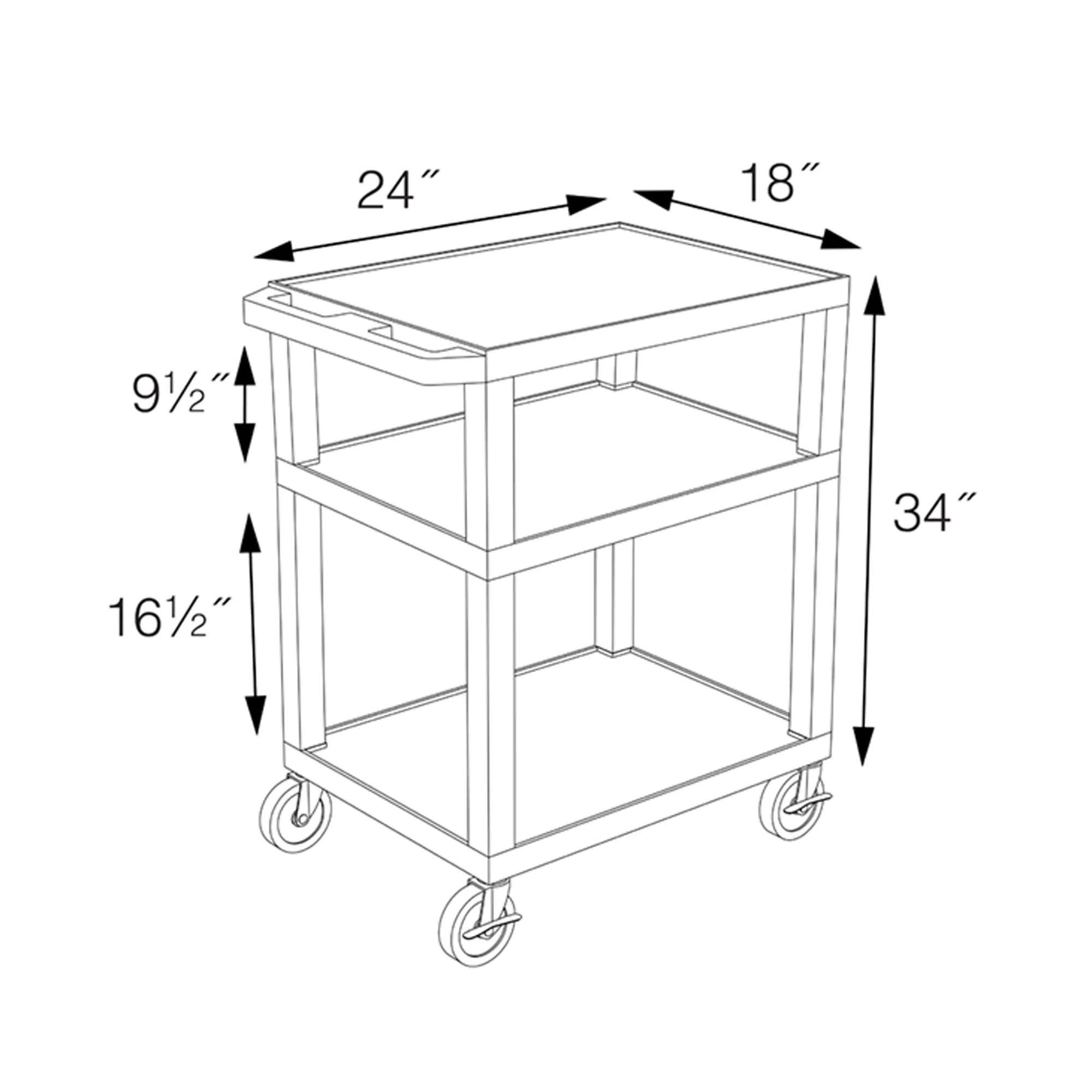 Luxor WT34S Black 3 Shelf Specialty Utility Cart