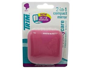 Bulk CR089 Trim Pink 2 In 1 Compact Mirror With Magnetic Closure