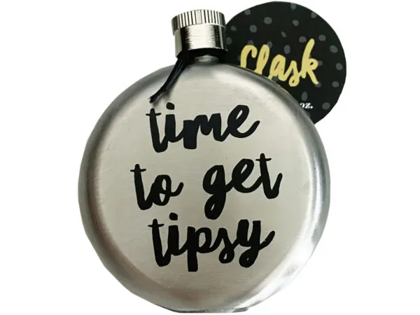 Bulk MK314 Time To Get Tipsy 3 Oz Silver Flask