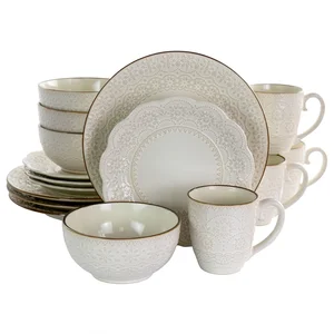 EL-AQUALITE | Elama Teal Embossed Stoneware 16-Piece Dinner