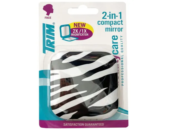 Bulk CR088 Trim Zebra Print 2 In 1 Compact Mirror With Magnetic Closur