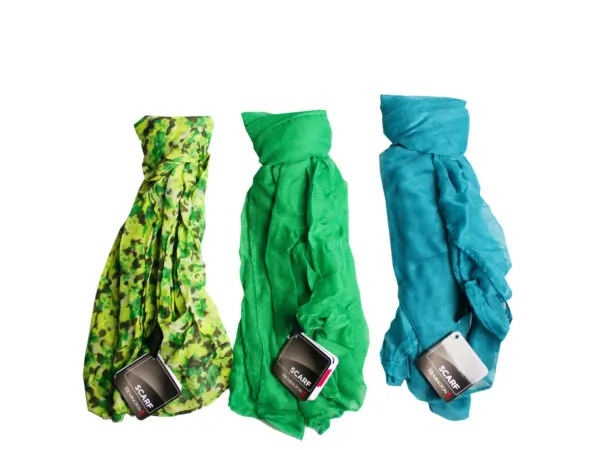 Bulk CA583 1 Count Scarf In Green And Blue Assorted Colors