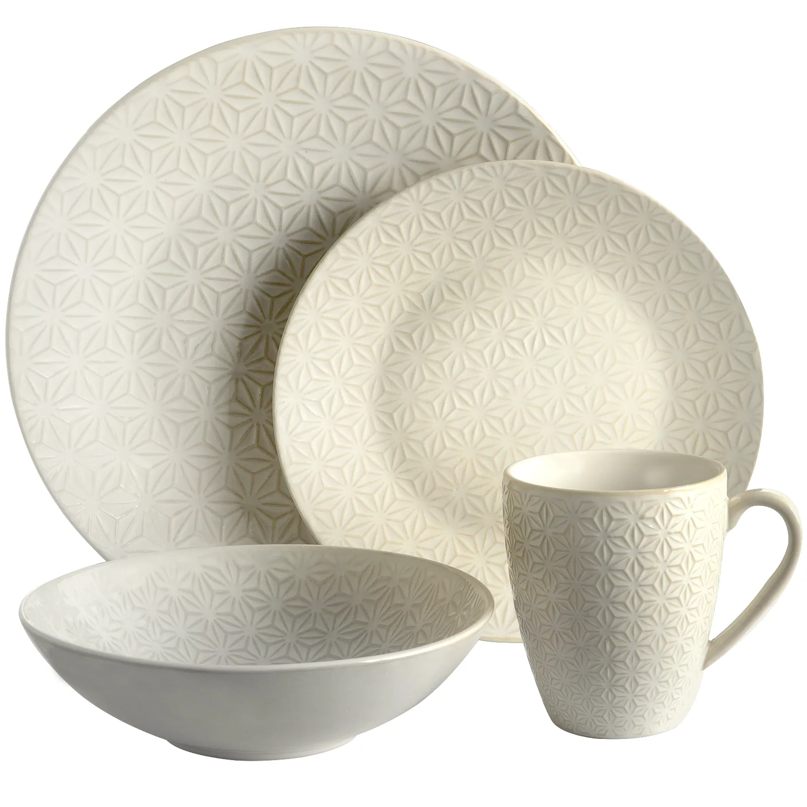 Elama ELM-IVORYTERRACE4 Ivory Terrace 4 Piece Textured Dinnerware Set