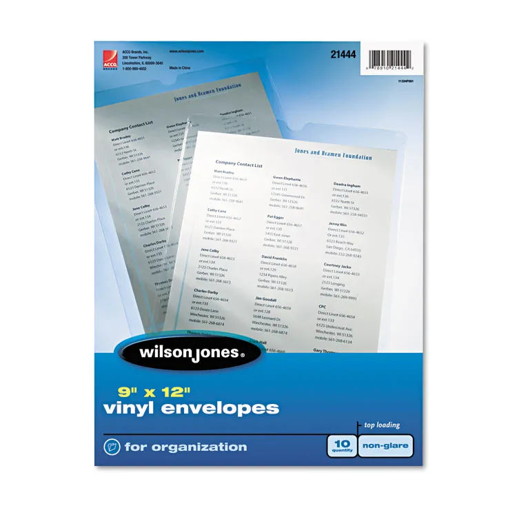 Acco WLJ 21444 Wilson Jones Letter Vinyl File Pocket - 9 X 12 - Vinyl 