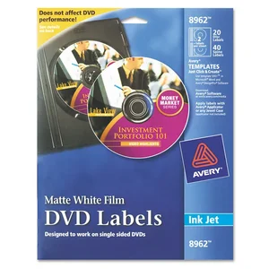 08962 | Avery Dennison Matte White Inkjet DVD Labels - 20