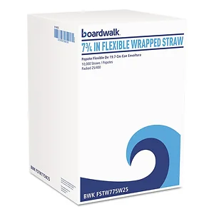 BWKFSTW775W25PK | Boardwalk Flexible White Straws,