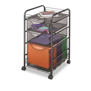 Safco SAF 5213BL Safco Onyx Mesh File Cart - 2 Shelf - 3 Drawer - 4 Ca