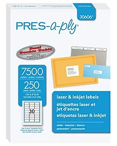 AVE 30606 | Avery Dennison PRES-a-ply 1 x 2 5/8 White Laser
