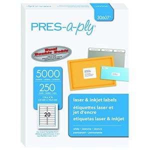 Avery 30607 Pres-a-ply 1 X 4 White Laser 20 Labelssheet (250 Sheetsbox