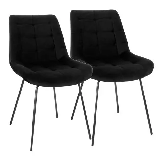 Elama ELM-799-18-BLACK Black Velvet Tufted Chair Set With Metal Legs