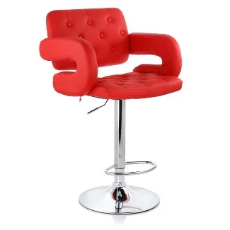 Elama ELM-749-RED Red Faux Leather Adjustable Bar Stool With Chrome Ba