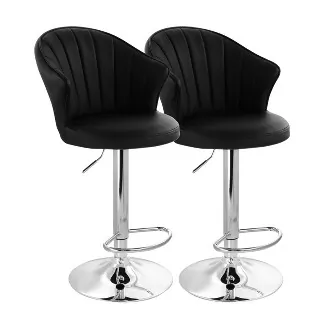 Elama ELM-749-BLK Adjustable Black Faux Leather Bar Stool With Chrome 