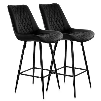 Elama ELM-799-19C-BLK Diamond Stitched Faux Leather Bar Chair Set In B