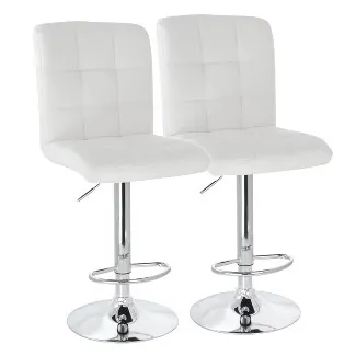 Elama ELM-708-WHT White Faux Leather Adjustable Bar Stool - 2 Pack