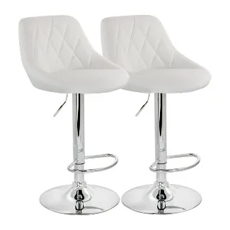 Elama ELM-704C-WHT Adjustable Height White Faux Leather Bar Stools