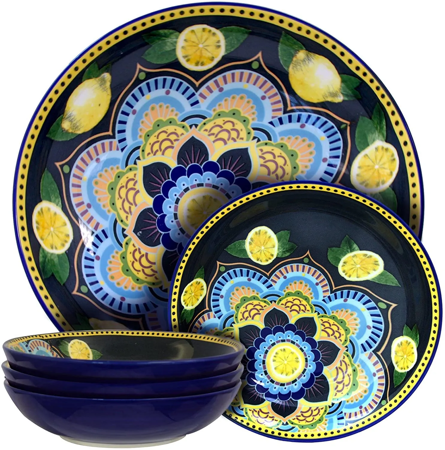 Elama ELM-NOEMI Noemi 5 Piece Stoneware Pasta Bowl Set In Blue