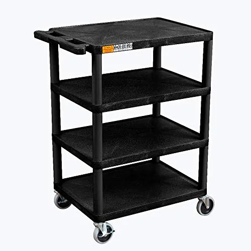 Luxor BC45-B Four Flat Shelf Black Utility Cart