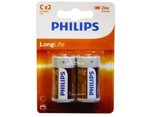 Bulk DA184 Philips Long Life Zinc Chloride 2 Pack C Battery